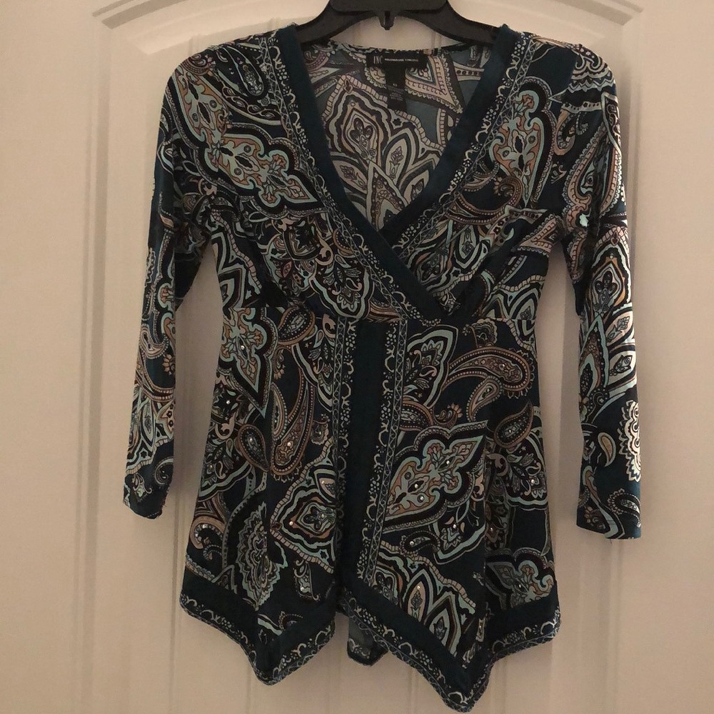 Inc green paisley cross bodice top